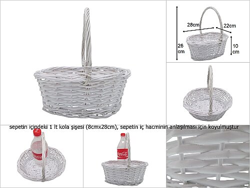 sd15844 üstten saplı beyaz boyalı no1 oval söğüt sepet - 