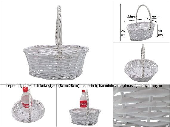 sd15844 üstten saplı beyaz boyalı no1 oval söğüt sepet - 1