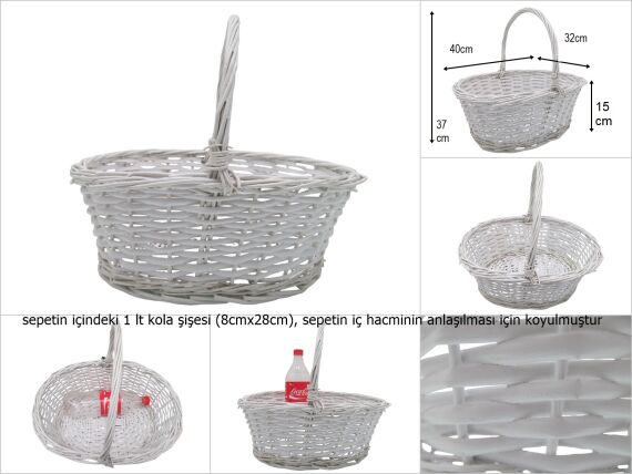 sd15846 üstten saplı beyaz boyalı no3 oval söğüt sepet - 1