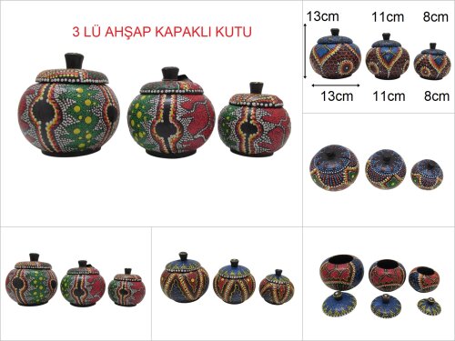 sd20023 otantik ahşap 3 lü dekoratif kutu asorti - 