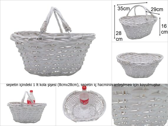 sd29338 sapları katlanan beyaz hasır sepet - 1