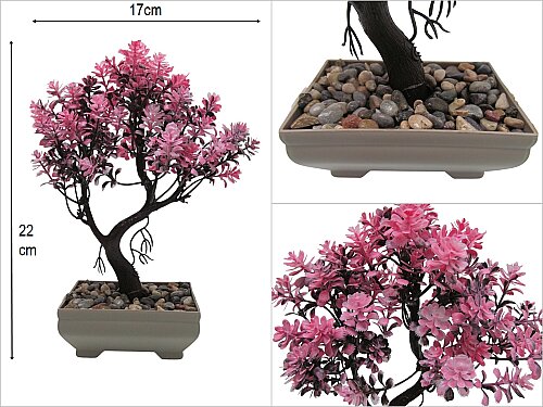 sd45996 plastik saksılı yapay pembe bonzai ağacı - 