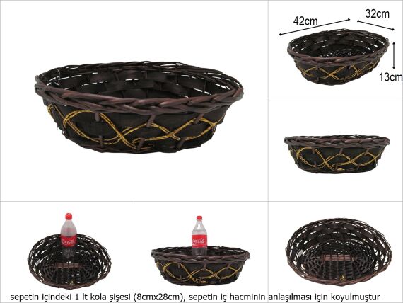 sd47280 gold ip dekorlu acı kahve oval sepet - 1