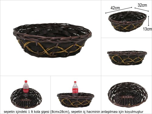 sd47280 gold ip dekorlu acı kahve oval sepet - 