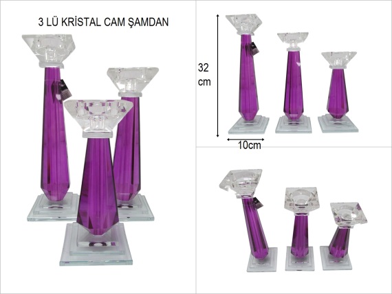 sd47584 kristal 3 lü şamdan mor - 1