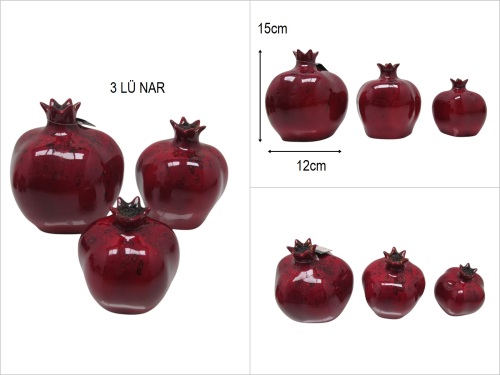 sd47774 dekoratif döküm polyester 3 lü set nar obje - 