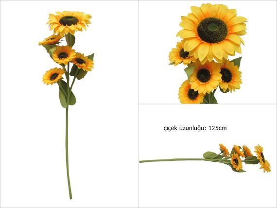 sd48572 dekoratif yapay 5 kafa ayçiçeği dalı - 1