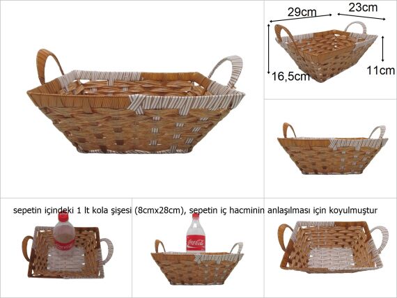 sd48993 pvc malzemeden el örgüsü kulplu dikörtgen sepet - 1