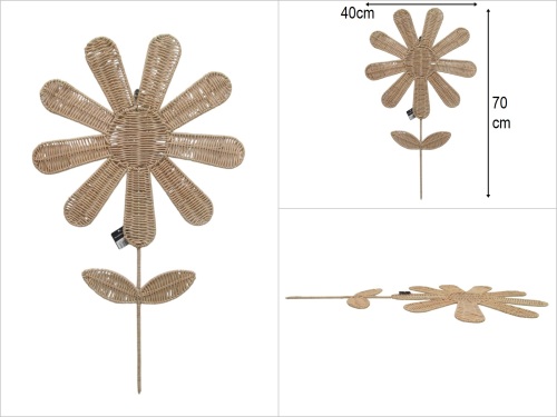 sd49706 metal iskelet üzerine doğal rattan örülü dekoratif duvar süsü çiçek - 