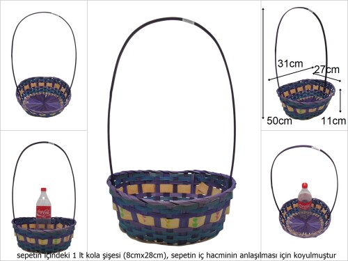sd49712 üstten saplı oval mor bambu sepet - 