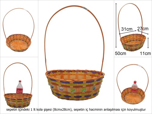 sd49713 üstten saplı oval turuncu bambu sepet - 