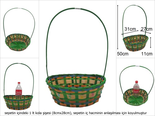 sd49714 üstten saplı oval yeşil bambu sepet - 