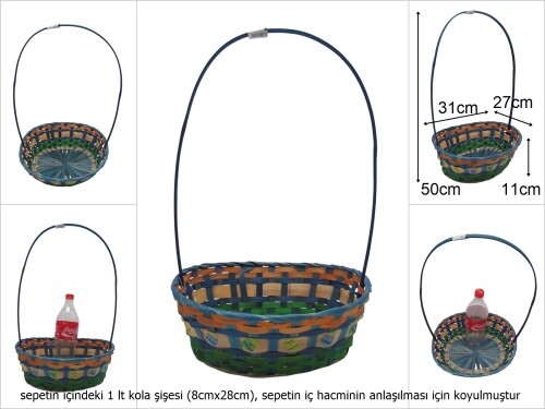sd49715 üstten saplı oval mavi yeşil bambu sepet - 