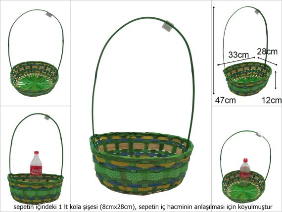 sd49716 üstten saplı oval yeşil bambu sepet - 1