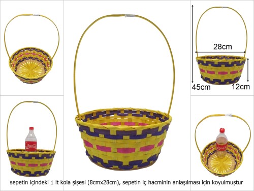 sd49723 üstten saplı yuvarlak sarı bambu sepet - 