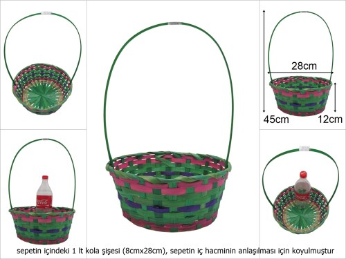 sd49724 üstten saplı yuvarlak yeşil bambu sepet - 
