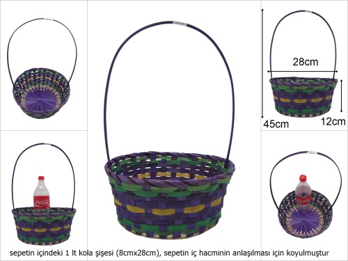sd49725 üstten saplı yuvarlak mor bambu sepet - 