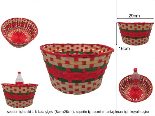 sd49742 yuvarlak kırmızı yeşil bambu sepet - 
