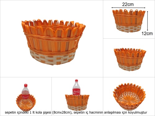 sd49754 dekorlu turuncu yuvarlak bambu sepet - 