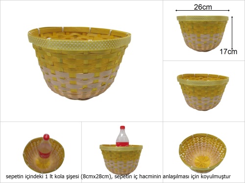 sd49766 sarı kurdelalı yuvarlak derin bambu sepet - 