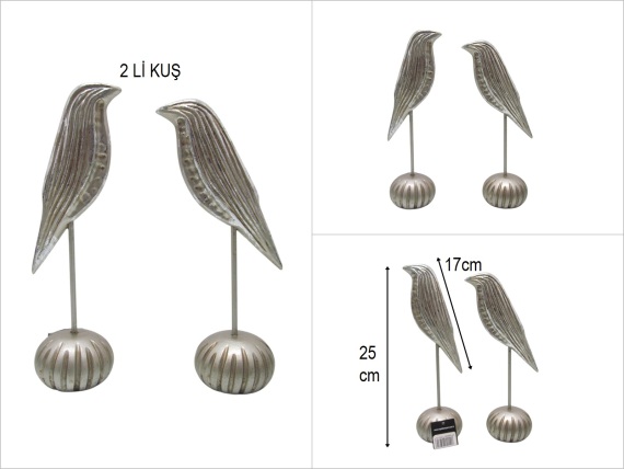 sd49953 dekoratif gümüş varak boyalı 2 li kuş obje - 1