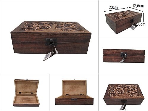 sd50078 dekoratif kapagı oymalı ahşap kutu asorti 20x12,5x6cm - 