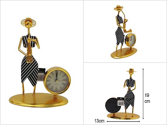 sd50100 dekoratif gold boyalı metal müzisyen biblo saat saksafon - 1