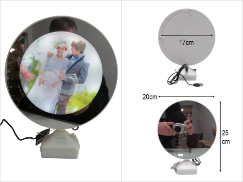 sd50291 beyaz yuvarlak ışıklı ayna + fotoğraf çerçevesi - 