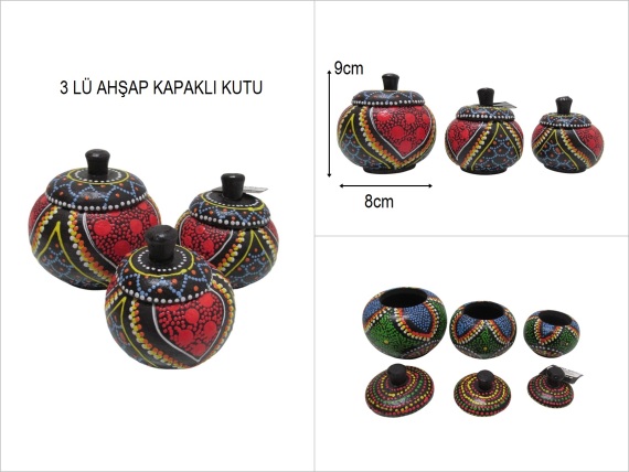 sd50358 ahşap 3 lü kapaklı kutu ASORTİ - 1