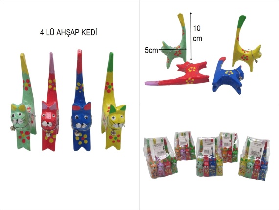 sd50362 ahşap 4 lü renkli kedi ASORTİ - 1