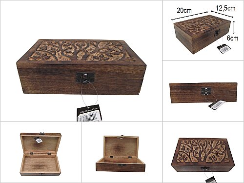 sd50653 dekoratif kapagı oymalı ahşap kutu asorti 20x12,5x6cm - 