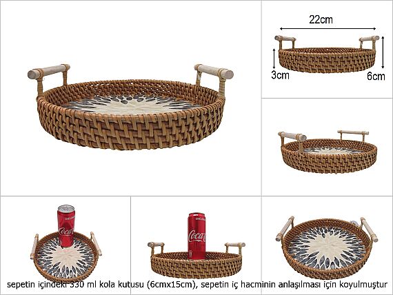 sd51015 rattan çerçeveli sedef tabanlı no1 ahşap kulplu desenli dekoratif tepsi - 1