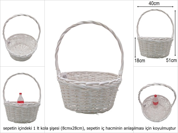 sd51279 üstten saplı yuvarlak mat beyaz sepet - 2