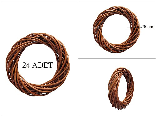 sd51286 /k yuvarlak açık kahverengi söğüt çember yapay çiçek çelengi (24 ADET) - 24 ADET FİYATIDIR