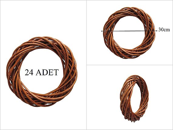 sd51286 /k yuvarlak açık kahverengi söğüt çember yapay çiçek çelengi (24 ADET) - 1