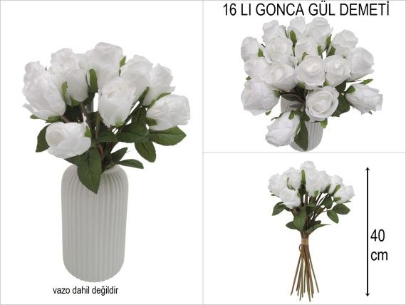 sd51328 beyaz yapay gonca gül demeti 16 lı - 1