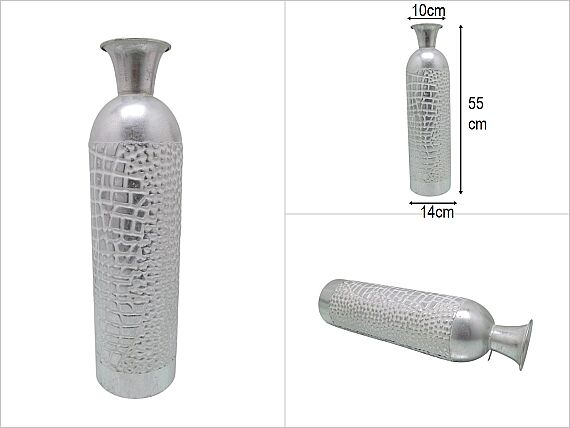 sd51364 dekoratif eskitme gümüş renkli dövme metal vazo - 1