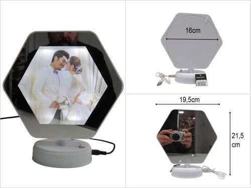 sd51901 beyaz altıgen ışıklı ayna + fotoğraf çerçevesi - 