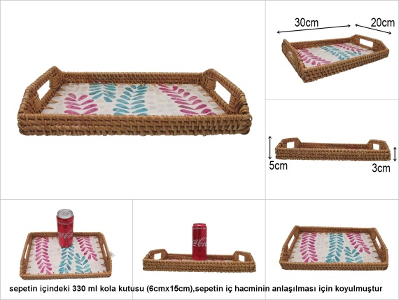 sd51976 rattan çerçeveli sedef tabanlı no1 desenli dekoratif tepsi - 1