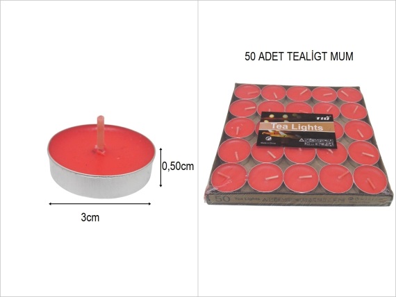 sd52257 kırmızı 50 adet tealigt mum - 1