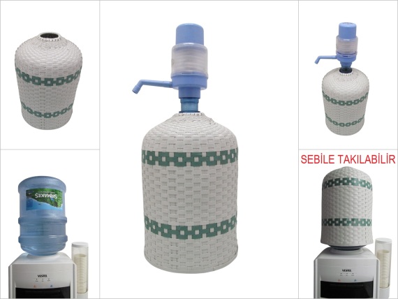 sd52303 el örgüsü kırık beyaz+ yeşil plastik damacana kılıfı (19lt) - 1
