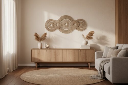 sd52333 metal iskelet üzerine doğal rattan örülü dekoratif duvar dekoru - (1)