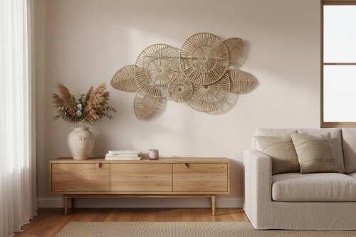 sd52335 metal iskelet üzerine doğal rattan örülü dekoratif duvar dekoru - (1)