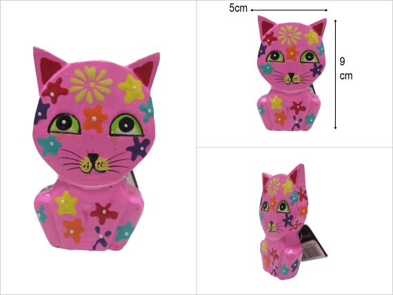 sd52517 çiçek desenli dekoratif ahşap pembe kedi - 1