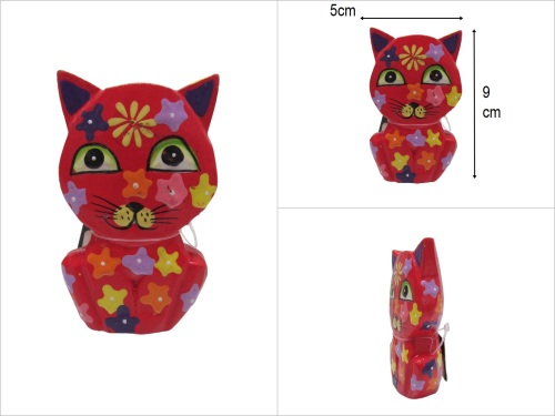 sd52518 çiçek desenli dekoratif ahşap kırmızı kedi - 