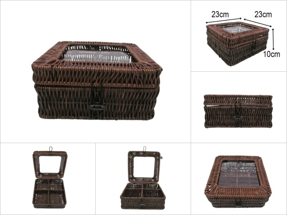 sd52562 mika kapaklı bölmeli pvc rattan sepet - 1