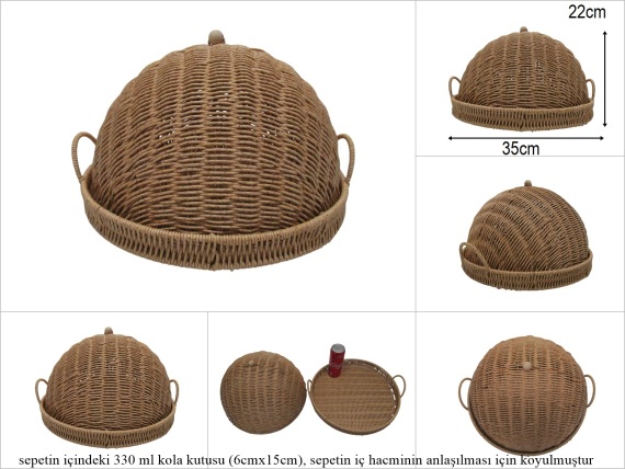 sd52613 rattan görünümlü kapaklı pvc yuvarlak sunumluk fanus - 1
