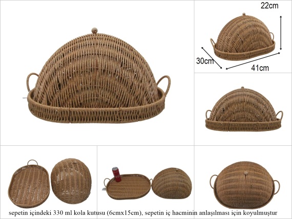 sd52614 rattan görünümlü kapaklı pvc oval sunumluk fanus - 1