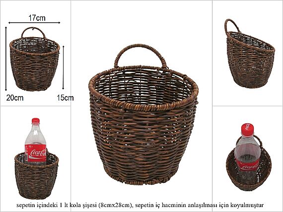 sd52739 metal iskelet üzerine kahverengi pvc örülü no2 kulplu duvar sepeti - 1