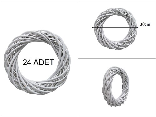 sd52862/K yuvarlak mat beyaz söğüt çember yapay çiçek çelengi (24 ADET) - 24 ADET FİYATIDIR